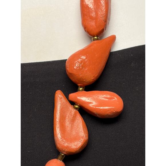 Uno de 50 Statement Orange Beaded Necklace Chunky Artisan Bib - Picture 2 of 9